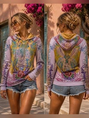 CHRISTIAN AUDIGIER Rhinestone Angel Hoodie | NWT | Size S | Y2K LA Glam | Rare